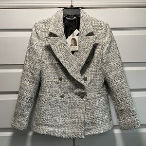 NWT Jacklyn Smith Tweed double breasted blazer with silver designed buttons